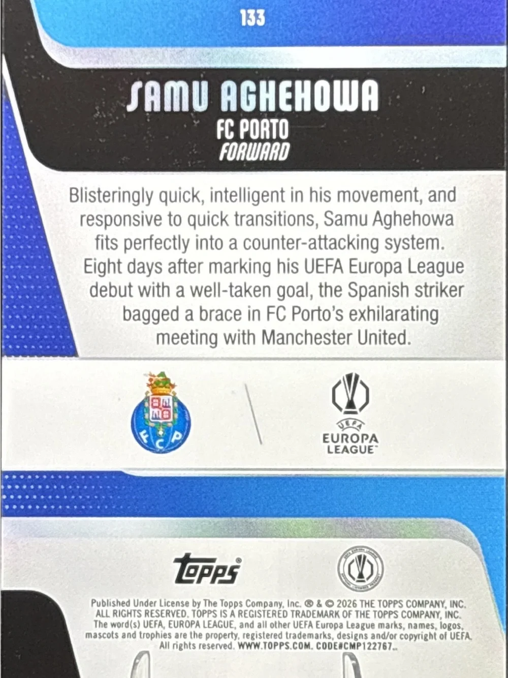 Topps Sammy Aghehowa Holographic Purple Refractor FC Soccer Card